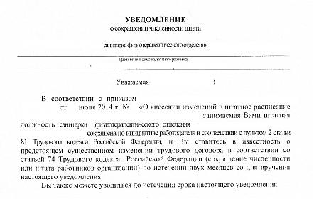 Образец уведомления о переводе на полставки