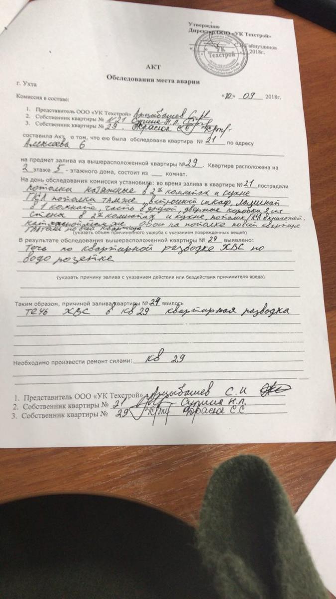 Образец акта залива