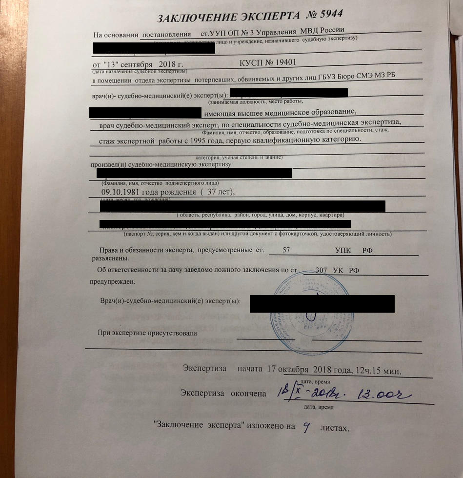 Заключение судебной экспертизы образец