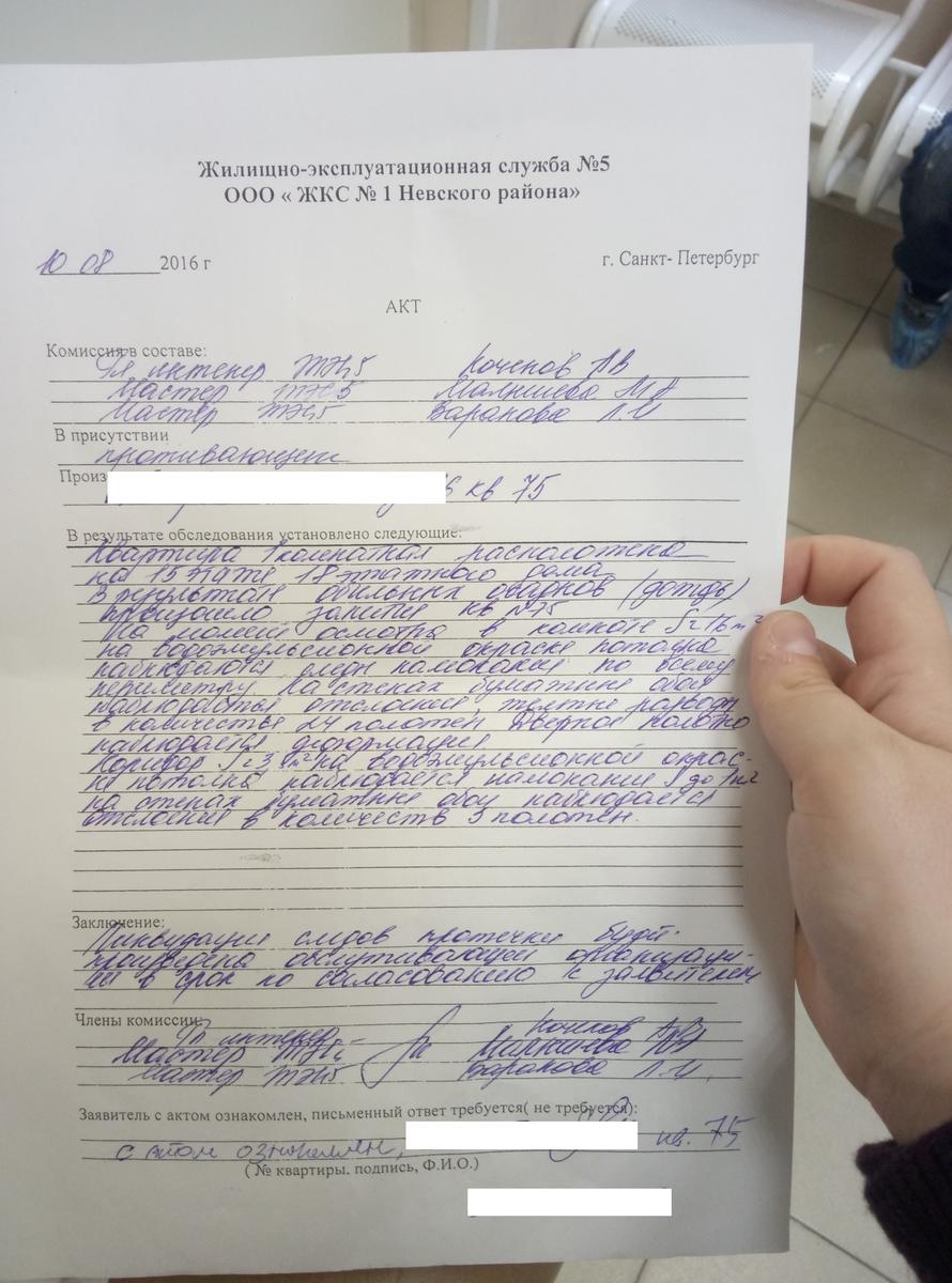 Акт обследования после затопления образец